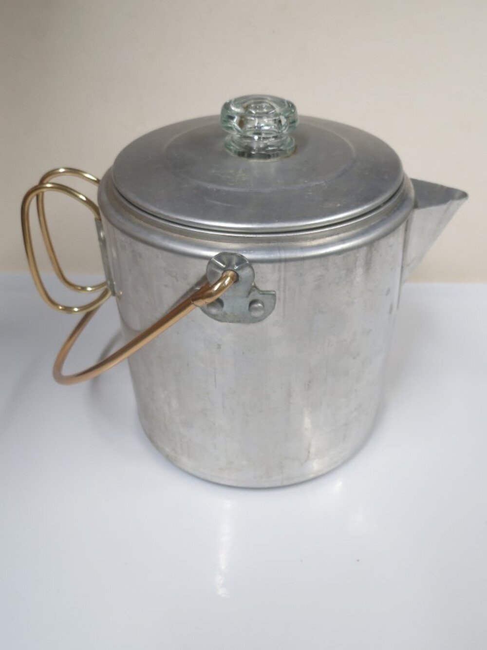 Mirro Vintage aluminum coffee pot percolator camping brass handles kitchen